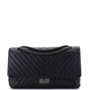 Chanel 227 So Black Reissue 2.55 Flap Bag Chevron Sheepskin